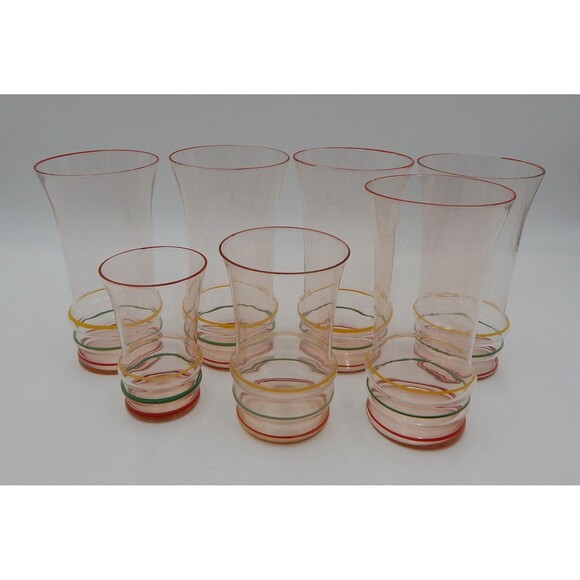 US Glass Co Painted Pin-Striped Glassware Set 6 Depression Glass Tumbler Juice - Picture 8 of 12